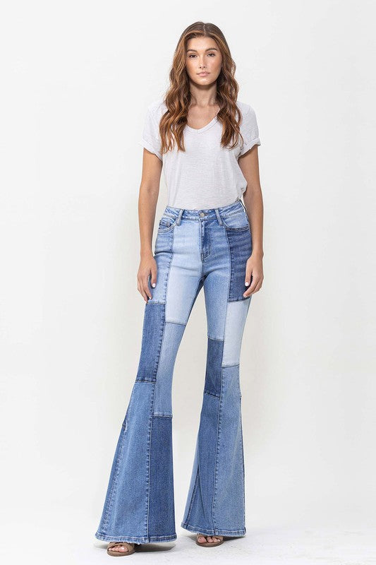 Vervet "Bella Color-block High Rise Flare Jeans"