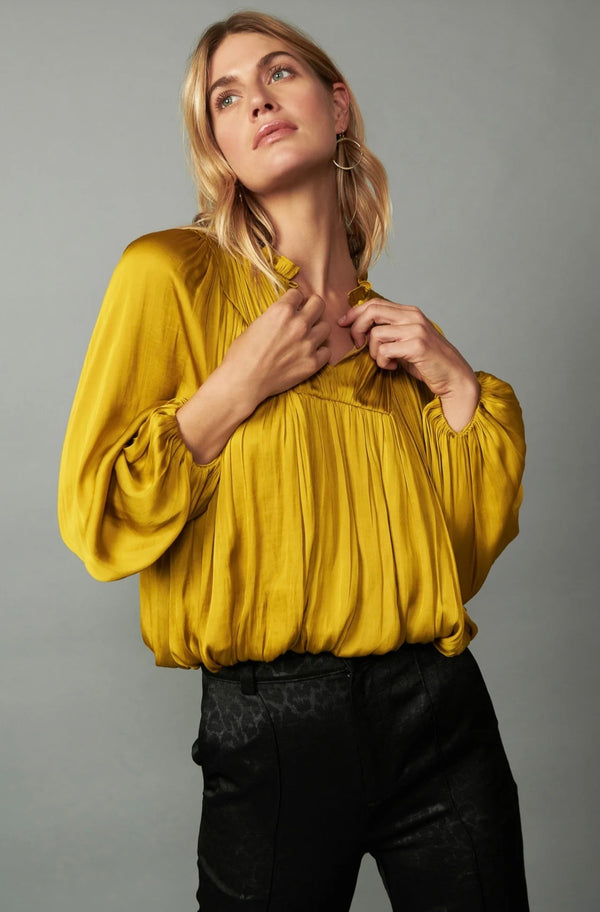 Current Air Yoke Shirred Blouse in Golden Yellow