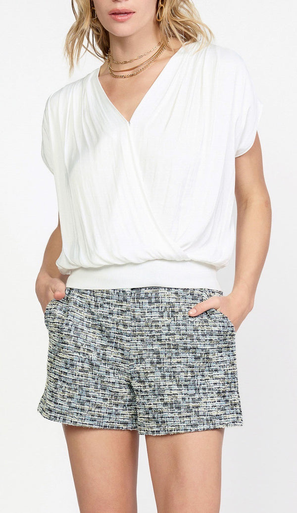 Current Air Surplice Sleeveless Blouse in White