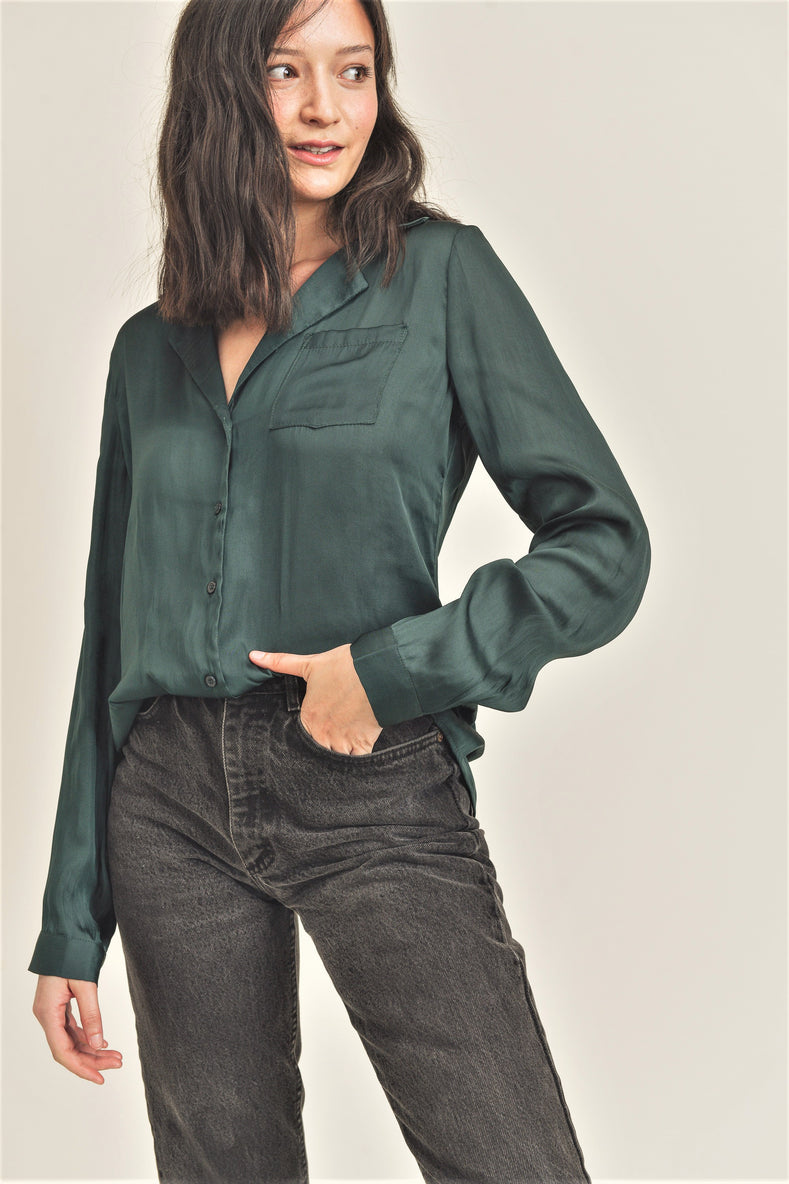 Reset by Jane "Mina Silky Button Up Blouse" in Teal Blue