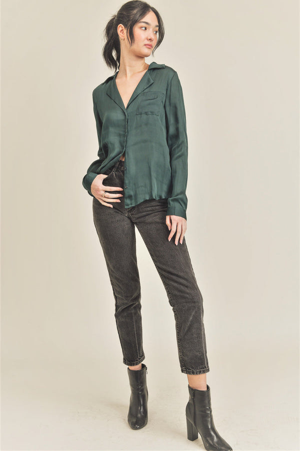 Reset by Jane "Mina Silky Button Up Blouse" in Teal Blue