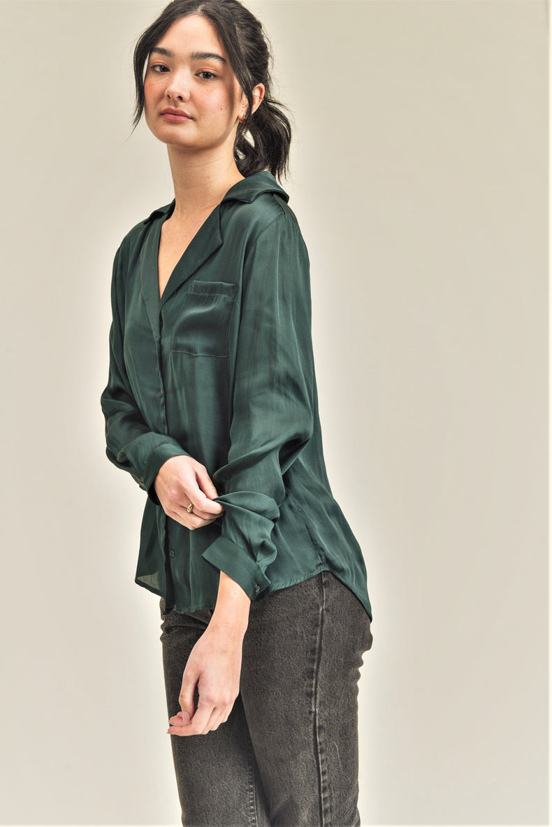 Reset by Jane "Mina Silky Button Up Blouse" in Teal Blue