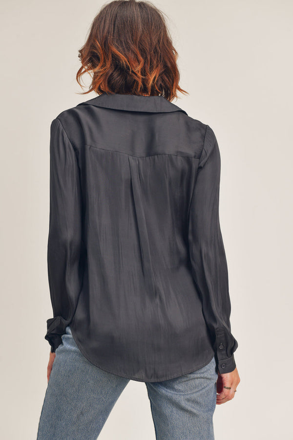 Reset by Jane "Mina Silky Button Up Blouse" in Charcoal