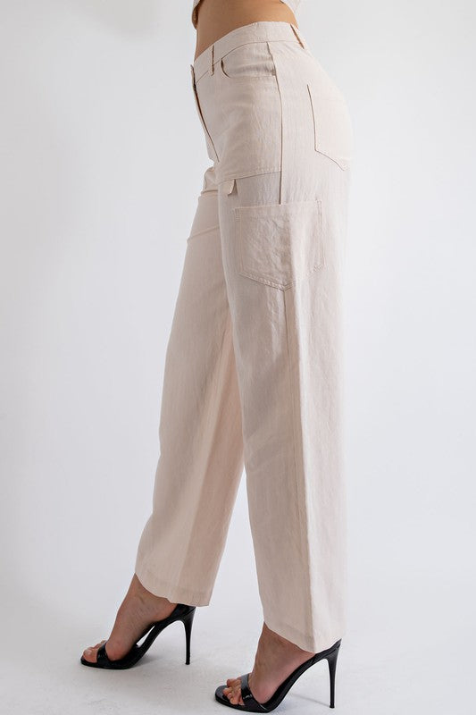 Michelle Linen Cargo Pants in Beige