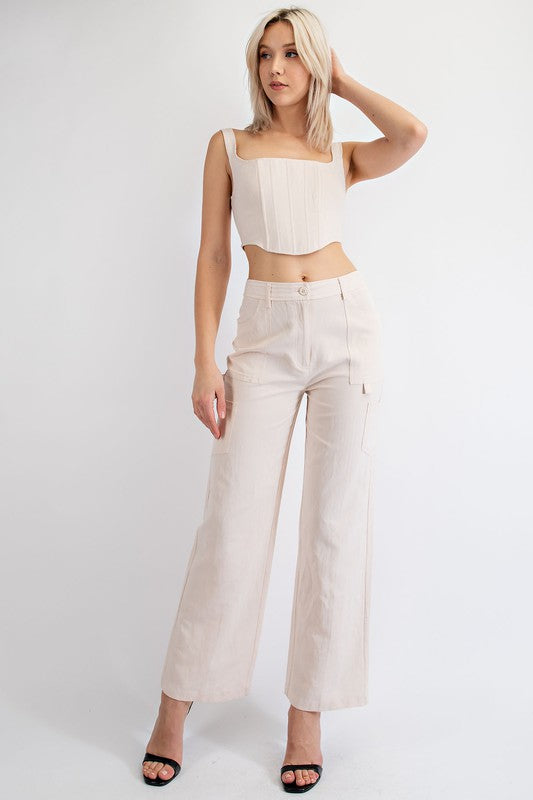 Michelle Linen Cargo Pants in Beige