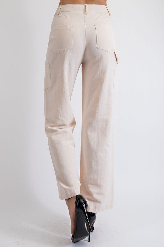 Michelle Linen Cargo Pants in Beige