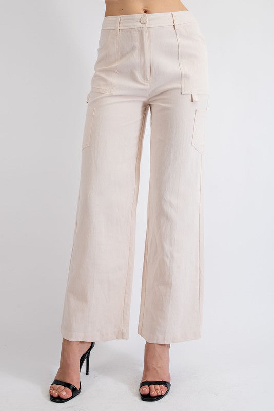 Michelle Linen Cargo Pants in Beige