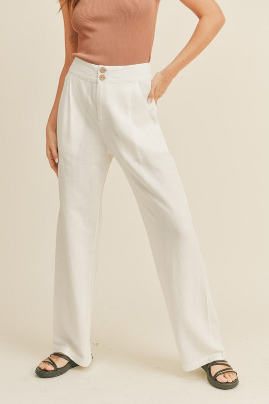 Emma Cotton Linen Trousers in White