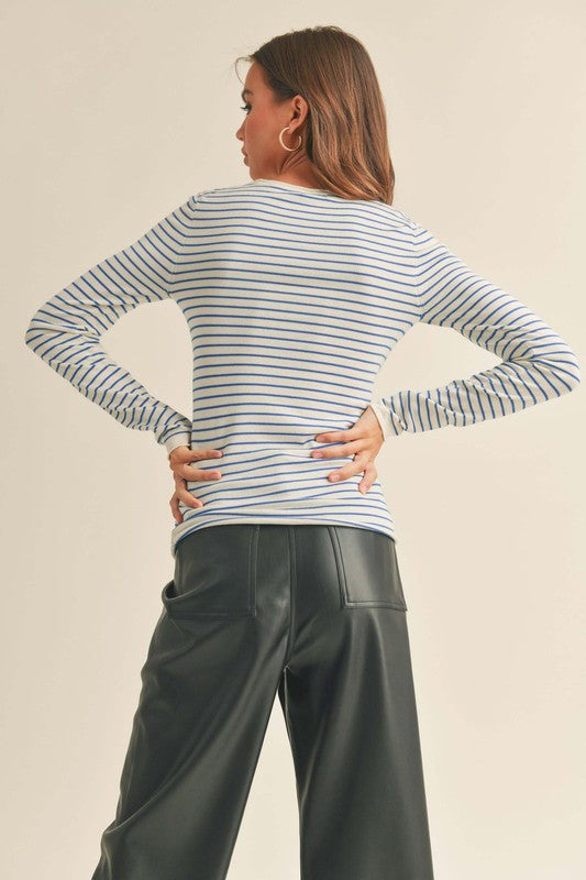 Lily Striped Long Sleeve Top in Blue/Cream