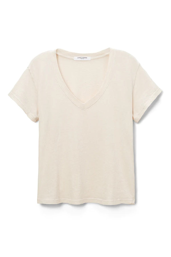 Perfect White Tee "Cotton Boxy V Neck Tee" in Sugar
