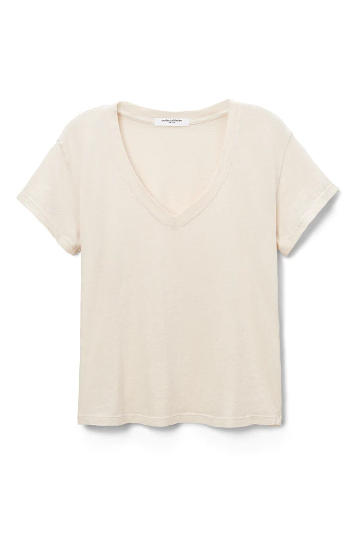 Perfect White Tee "Cotton Boxy V Neck Tee" in Sugar