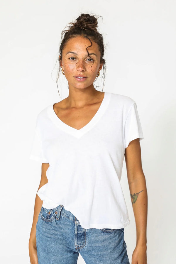 Perfect White Tee "Cotton Boxy V Neck Tee" in White
