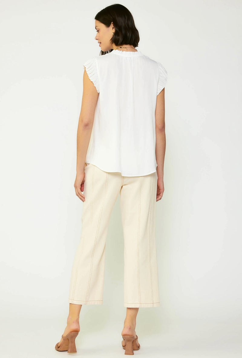 Current Air "Pleated Sleeve Blouse" in White