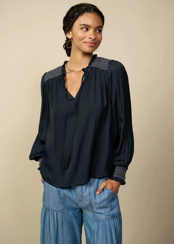 Current Air Contrast Yoke Blouse in Navy