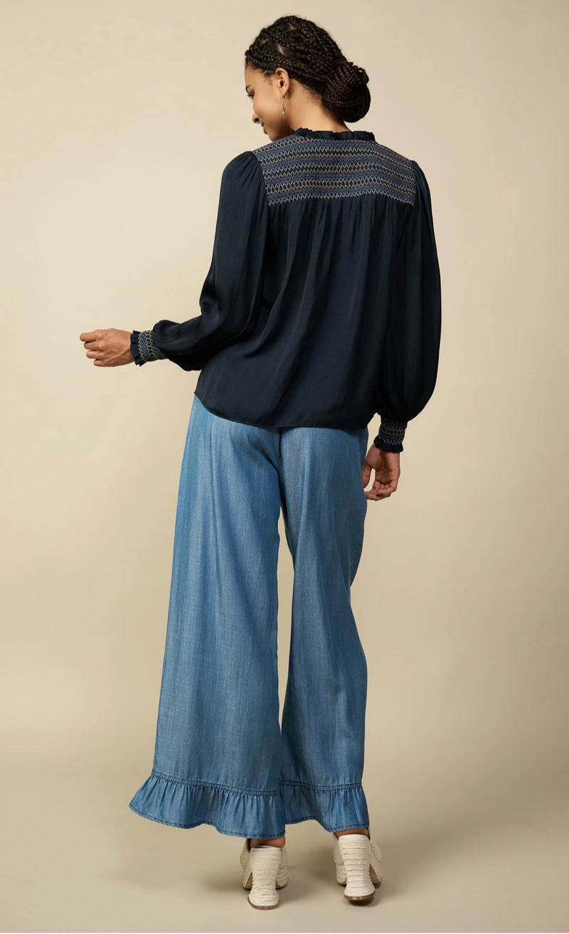 Current Air Contrast Yoke Blouse in Navy