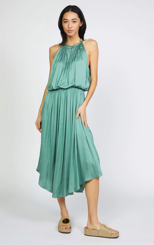 Current Air Draping Sleeveless Midi Dress in Green
