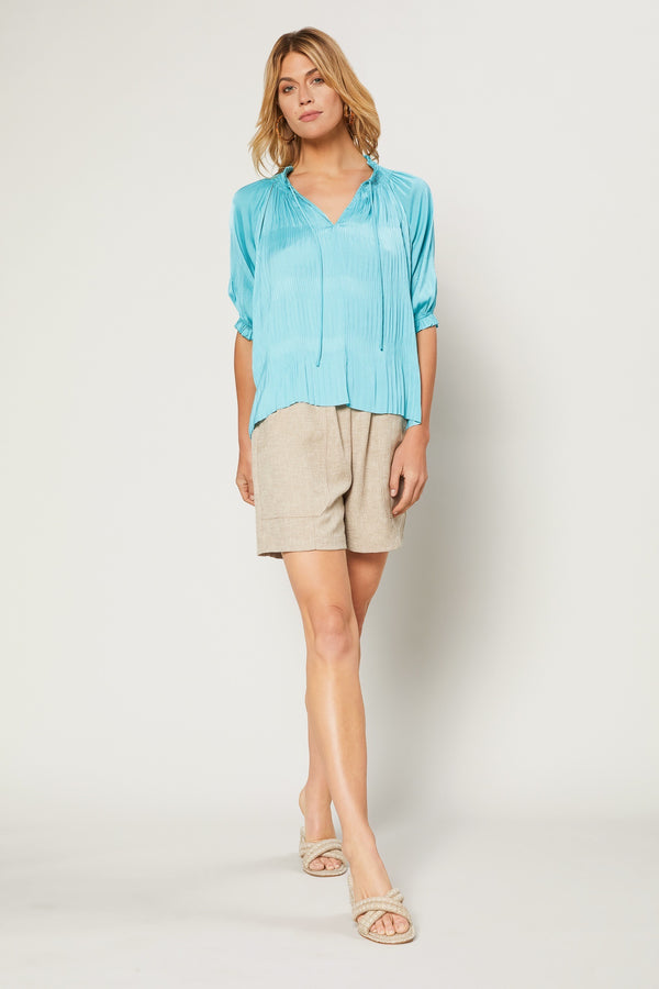 Current Air Angelica Pleated Blouse in Turquoise
