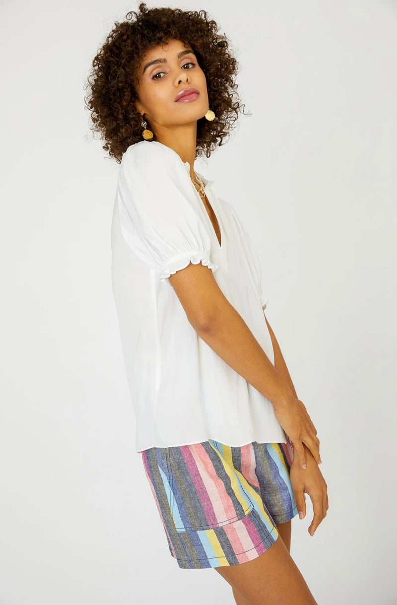 Current Air Ruffled Split Neck Blouse in White