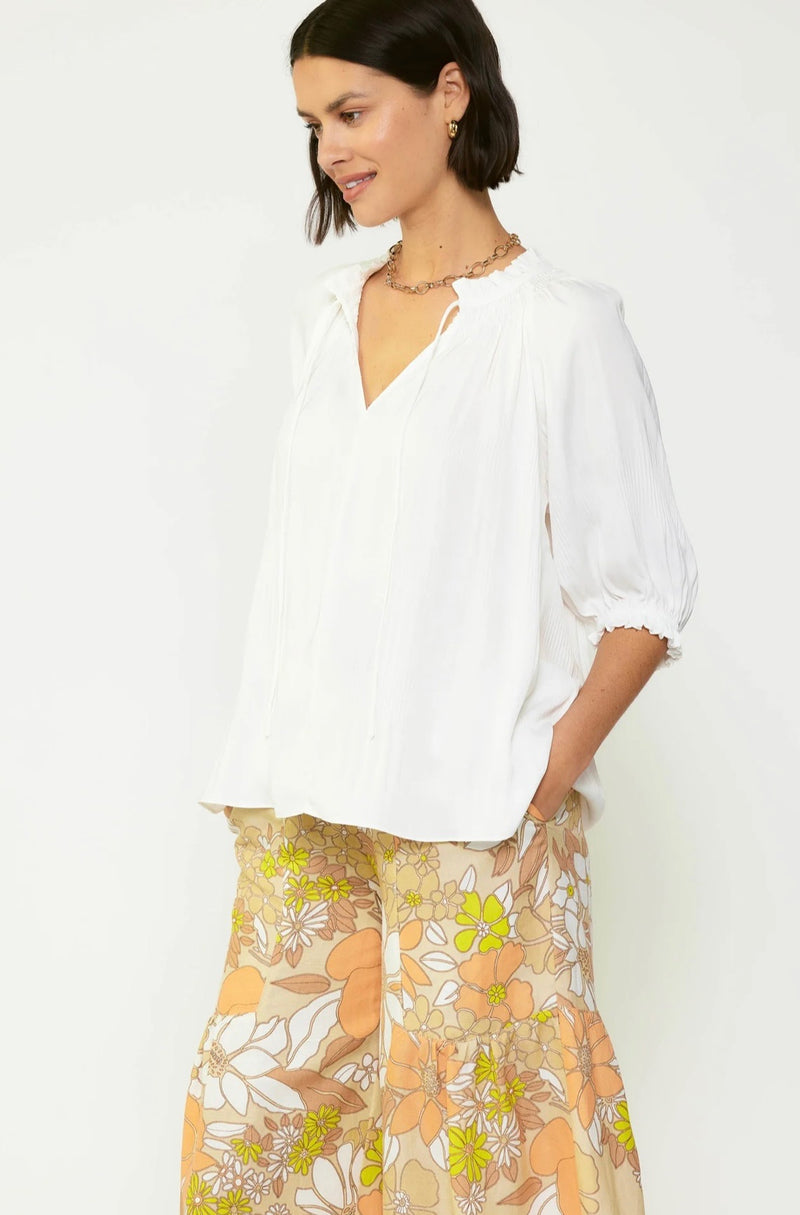 Current Air Angelica Pleated Blouse in White