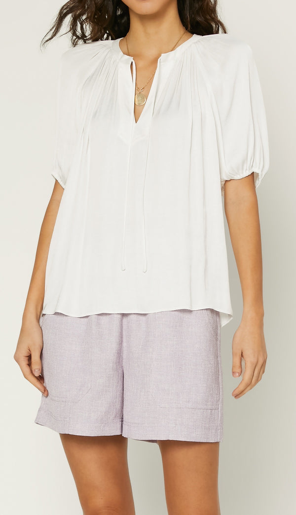Current Air Abstract Split Neck Blouse in White