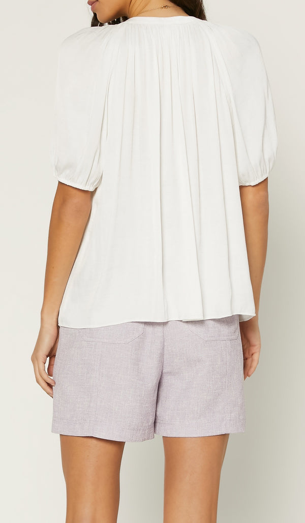 Current Air Abstract Split Neck Blouse in White