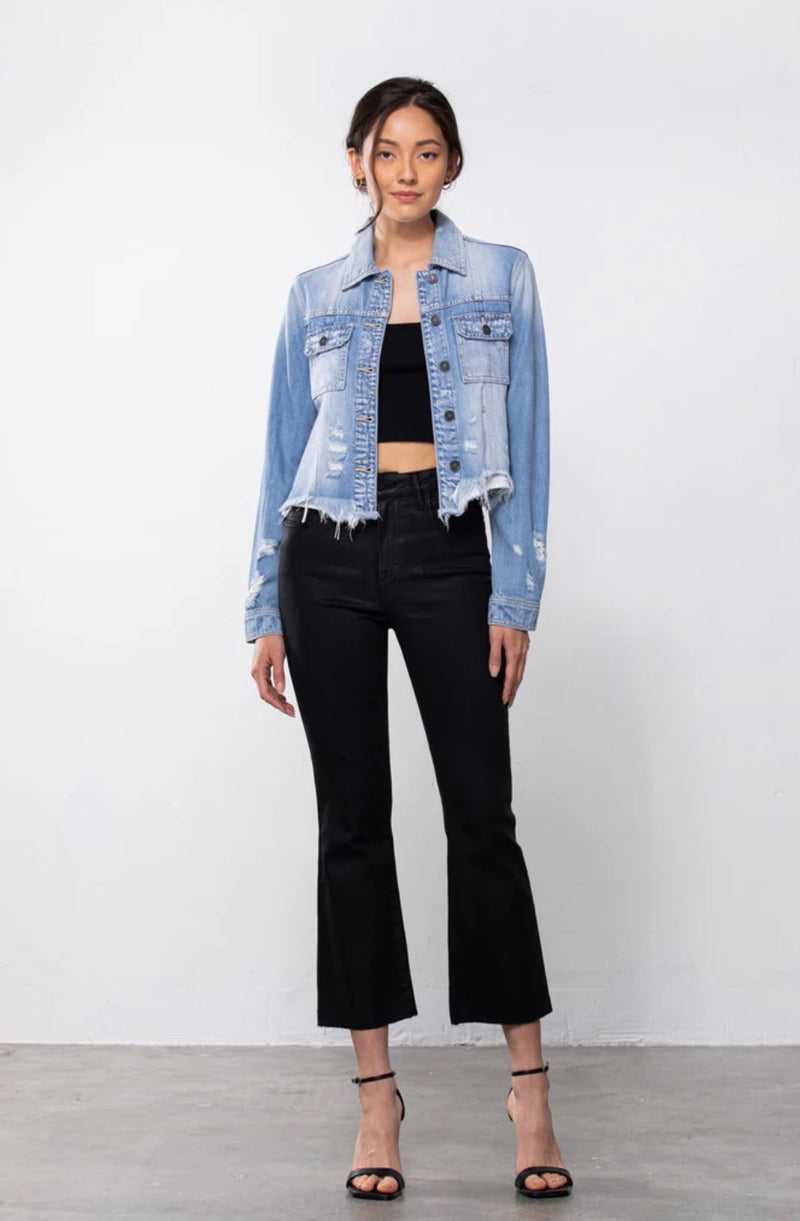 Hidden Jeans Light Wash Frayed Bottom Fitted Jacket