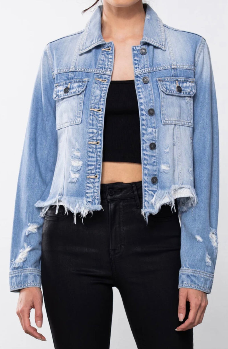 Hidden Jeans Light Wash Frayed Bottom Fitted Jacket