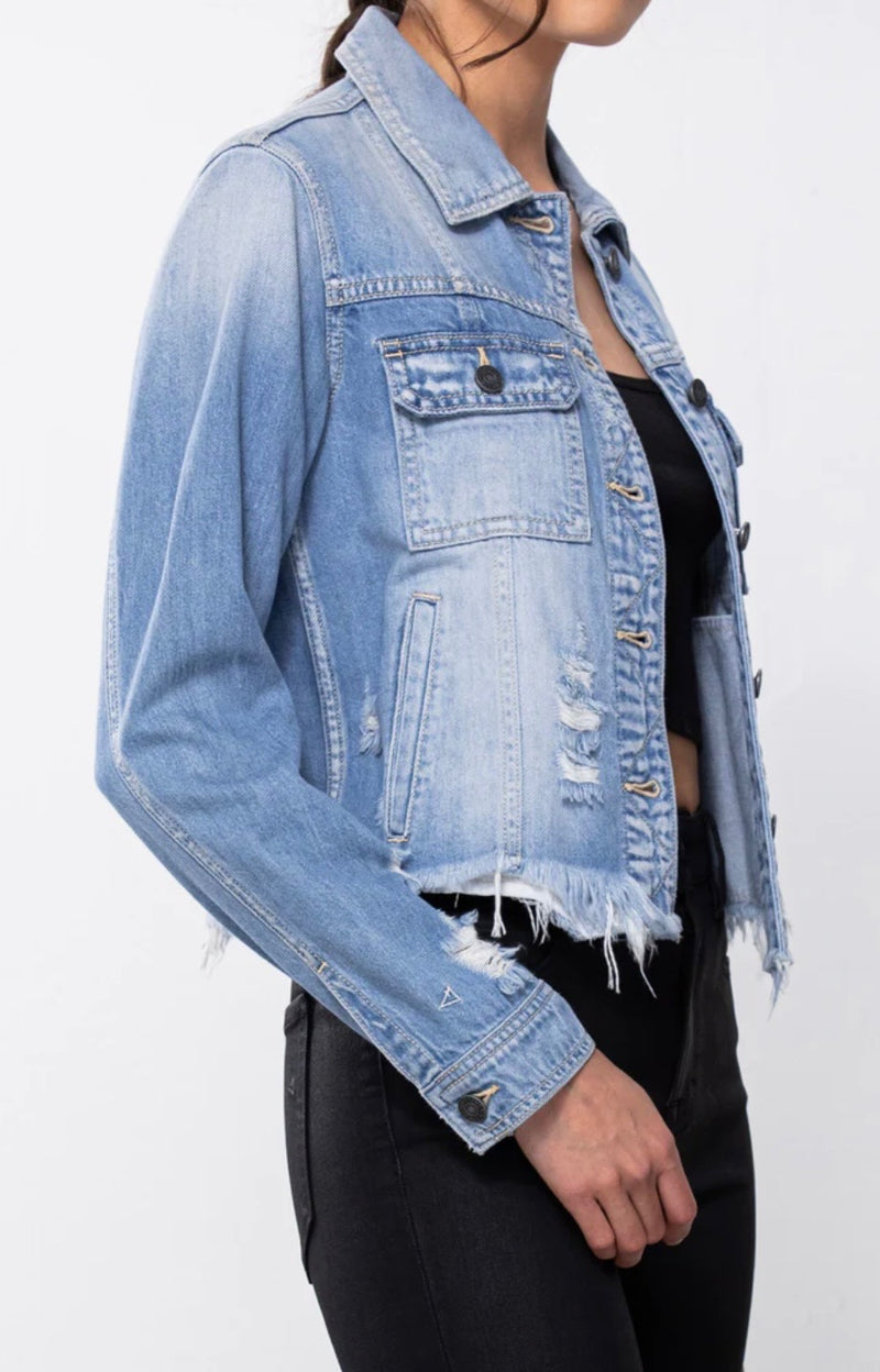 Hidden Jeans Light Wash Frayed Bottom Fitted Jacket