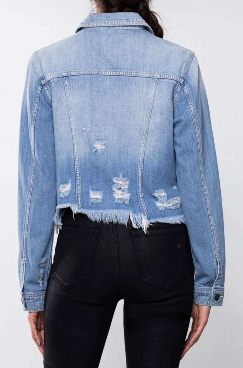 Hidden Jeans Light Wash Frayed Bottom Fitted Jacket