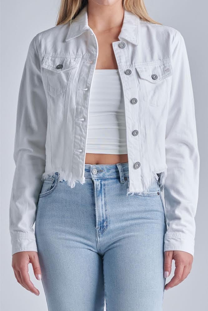 Hidden Jeans Frayed Bottom Jacket in White