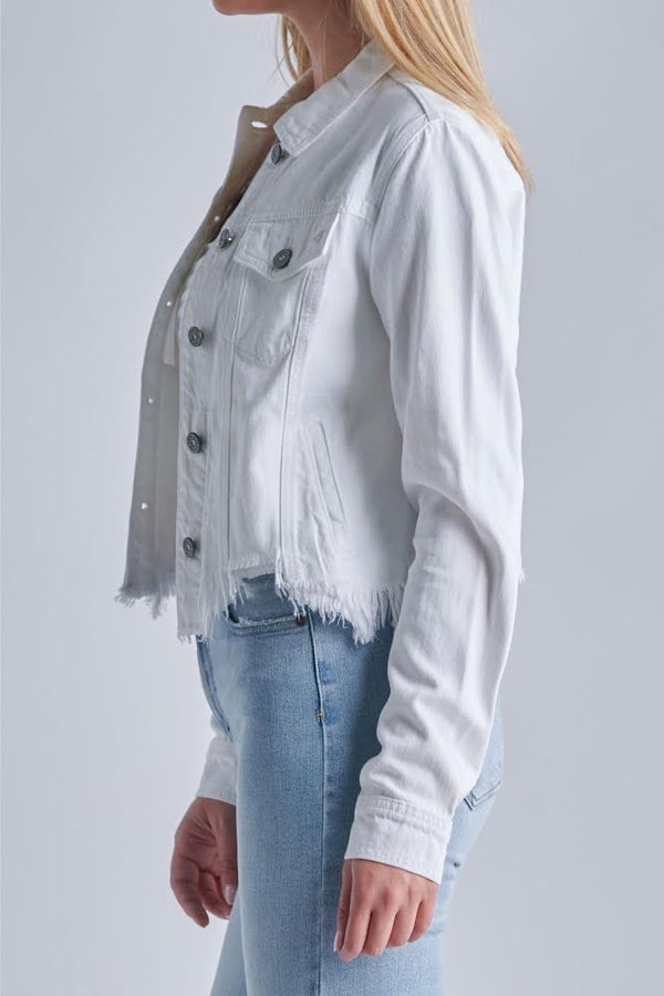 Hidden Jeans Frayed Bottom Jacket in White