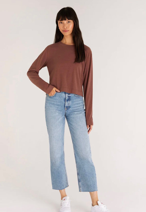 Z Supply Cropped Long Sleeve in Burgundy