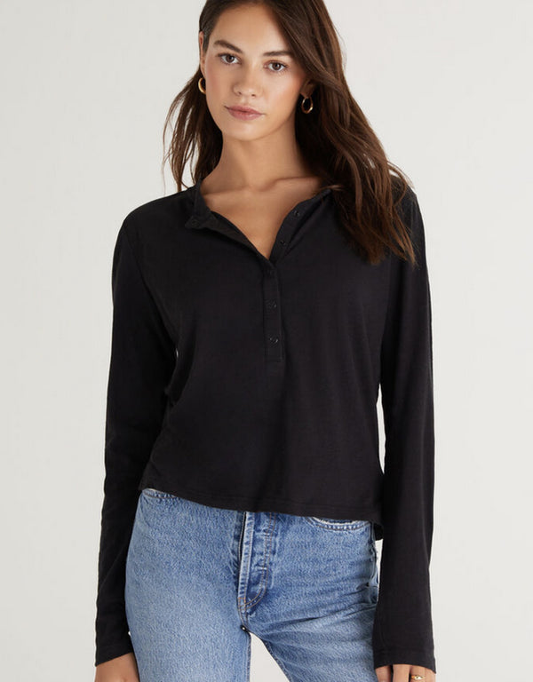 Z Supply Long Sleeve Slub with Buttons in Black