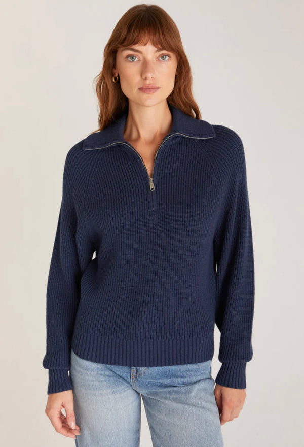 Z Supply 3/4 Zip Sweater in Navy