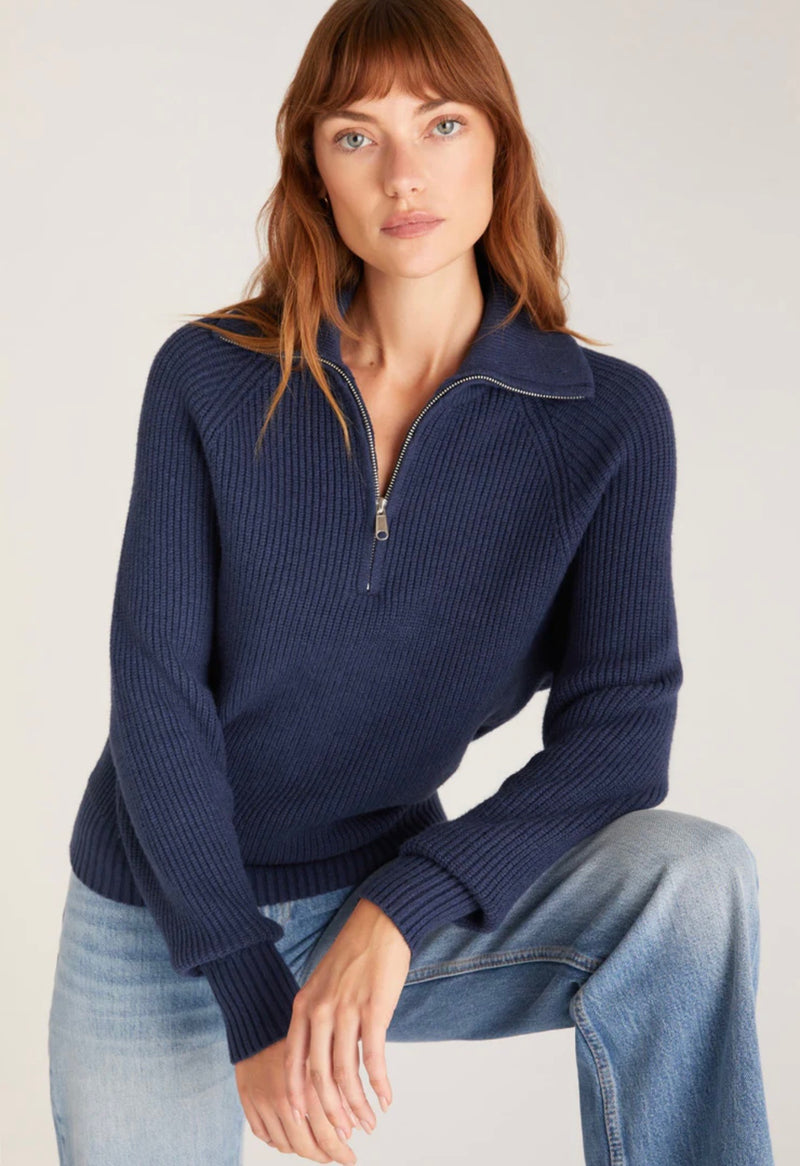 Z Supply 3/4 Zip Sweater in Navy
