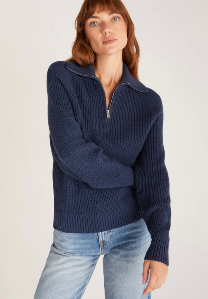 Z Supply 3/4 Zip Sweater in Navy