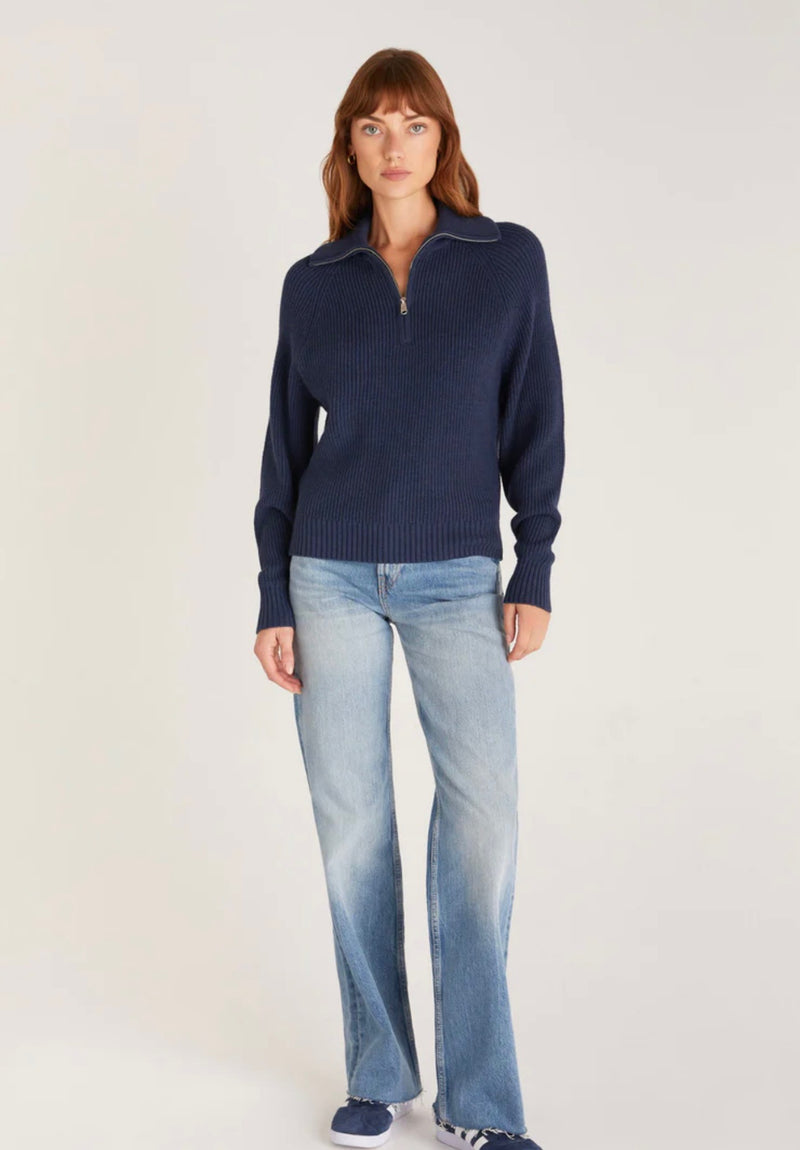Z Supply 3/4 Zip Sweater in Navy