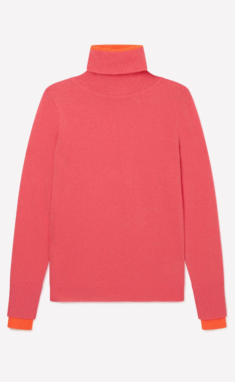 Brodie Cashmere Contrast Turtle Neck Sweater in Pink