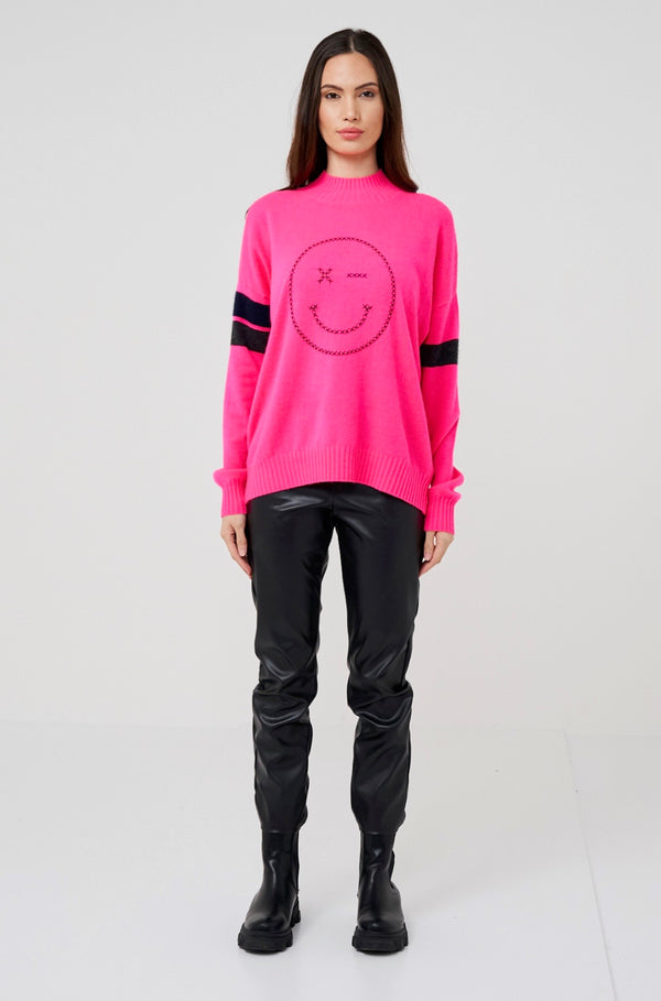 Brodie Cashmere Smile Stripe Sweater in Pink