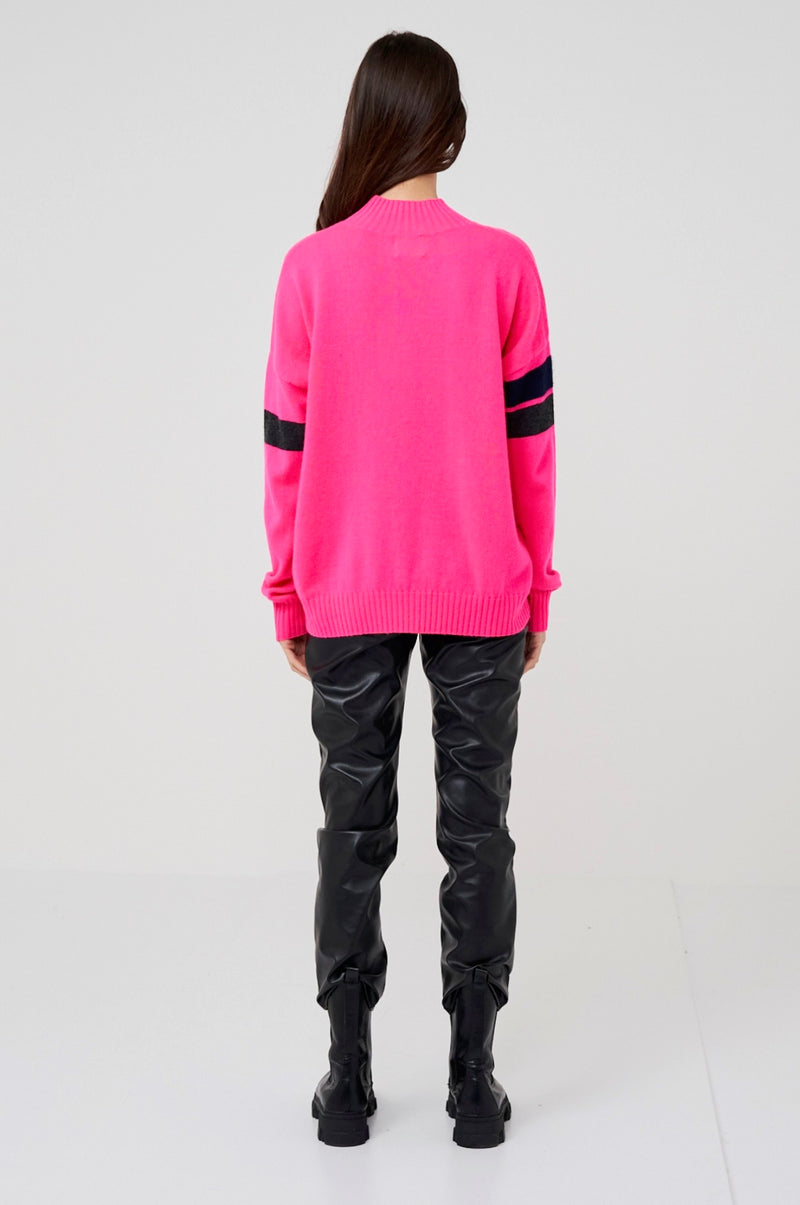 Brodie Cashmere Smile Stripe Sweater in Pink