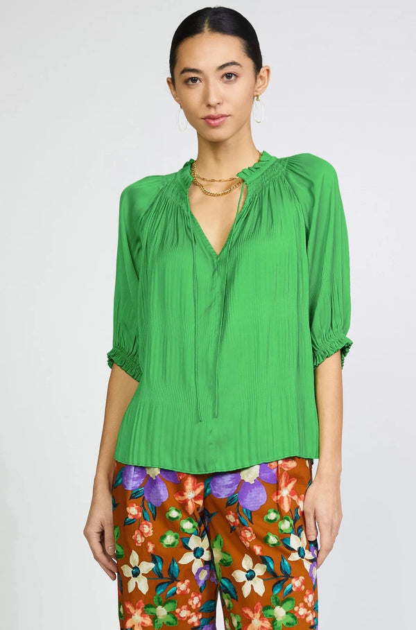Current Air Angelica Pleated Blouse in Spring Green